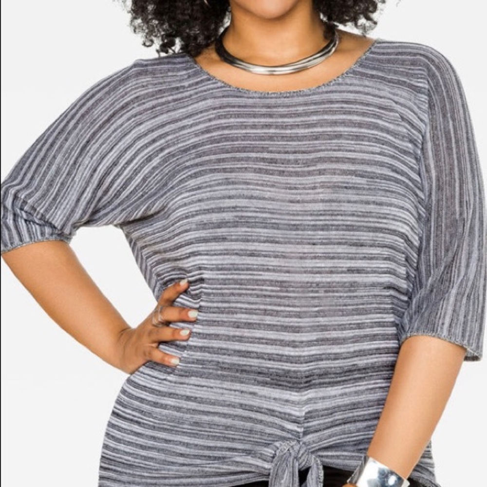Ashley Stewart Tie Front Heathered Sweater